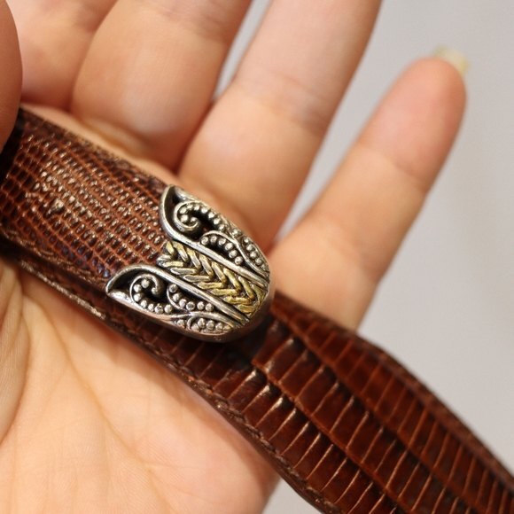 Arden Leather Lizard Embossed Calfskin Belt Brown, Silver hardware size Large - Picture 16 of 16